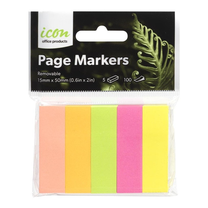 ICON PAGE MARKERS NEON 15 X 50MM, PKT 5