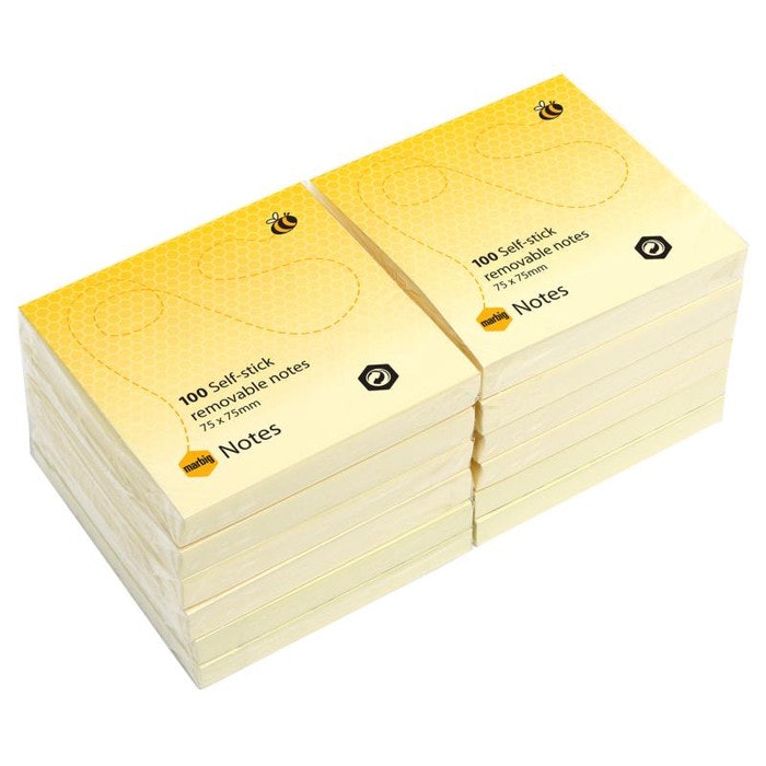 Adhesive Notes 75 x 75mm Yellow (100 Self-sticking and removable notes)