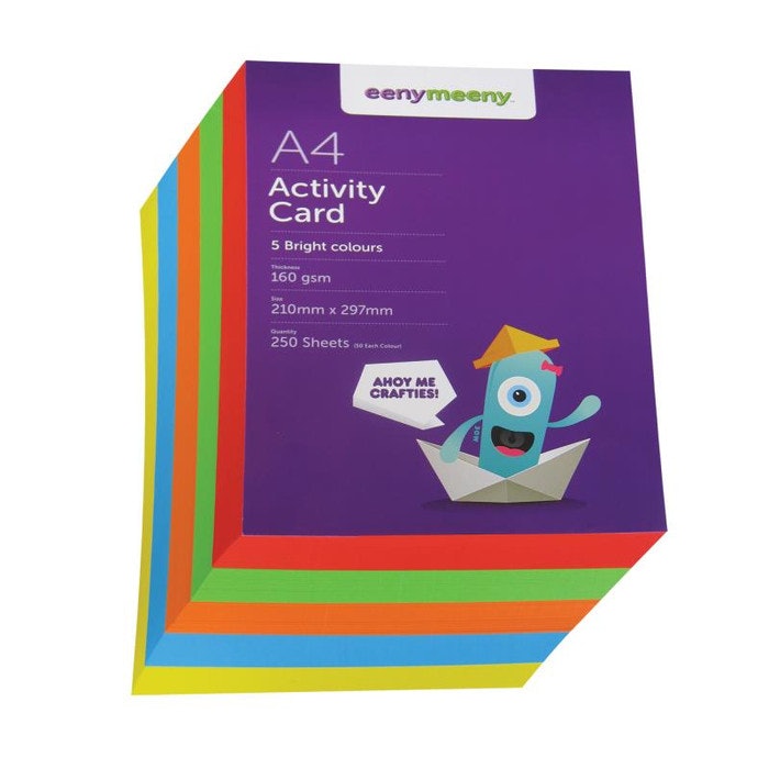 A4 BRIGHT COLOURED CARD PACK 160GSM, 250 SHEETS