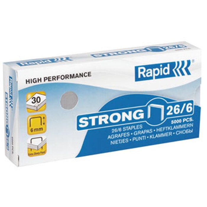 RAPID STRONG 26/6 STAPLES, BOX 5000